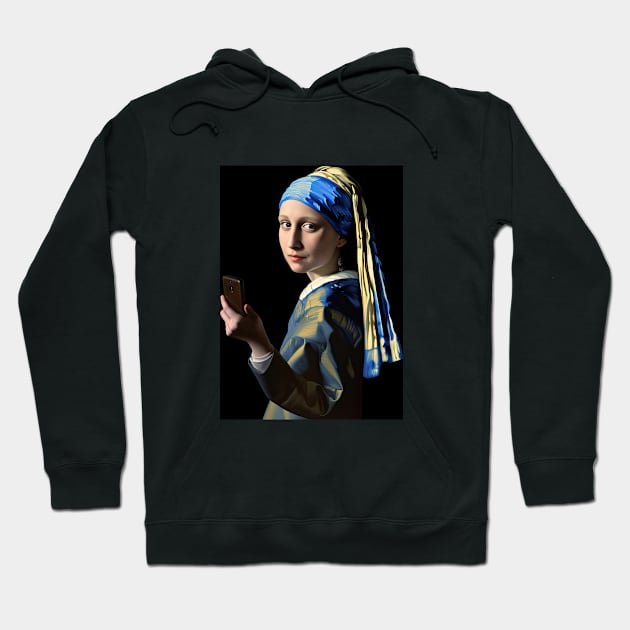 Mona Lisa as the girl with pearl earring taking a selfie Hoodie by obstinator